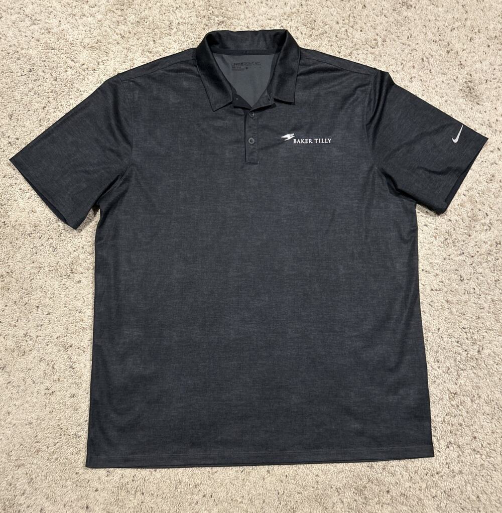 NIKE GOLF Polo Shirt XL Mens CHARCOAL Black Baker Tilly Logo G26